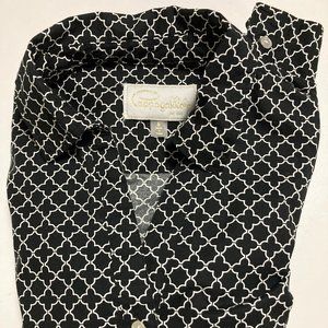 Black with white mandala design button down blouse